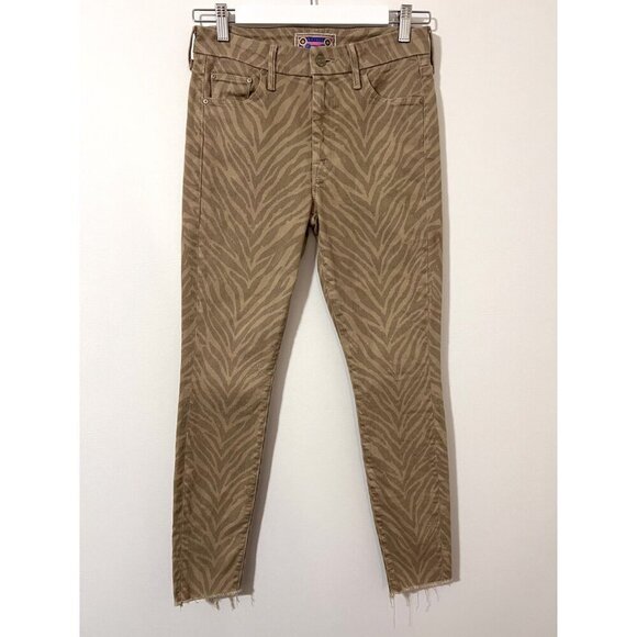 Mother Jeans Tan The Looker Fray Sweet Stripes Skinny Raw Hem Size 27 - Picture 2 of 12